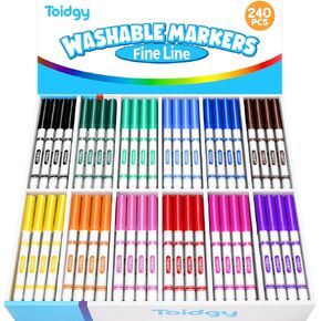 240 PCS Washable Markers for Kids, Colored Markers Bulk for School, Thin Marker Set in 12 Assorting Colors, Fine Line Marker with Conical Tip, Back to School Supplies, Classroom Must Haves