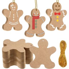 12 Pcs Wooden Gingerbread Men Ornaments Unfinished Christmas Wood Decorations Blank Wooden Gingerbread Man Shape Cutout Thicken Wood Ornament Craft for DIY Crafts Christmas Party Decor,3.5 x 4 Inch