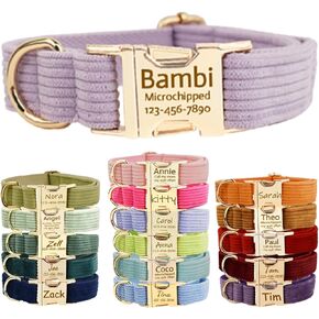 Personalized Dog Collar with Metal Buckle, Double Sided Corduroy Collar Customized with Name and Phone Number, Adjustable Sizes for Small Dogs, Medium, and Large (Link 2)