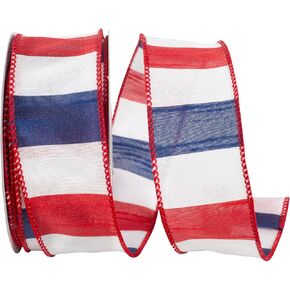 Reliant Ribbon American Dupioni Bar Wired Edge, Red/White/Blue, 1-1/2 Inch, 10 Yards