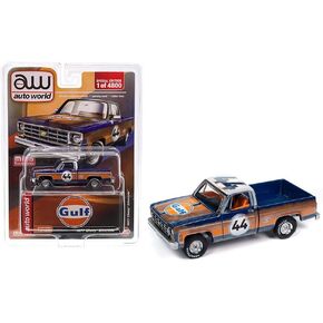 1977 Chevy Silverado Pickup Truck #44 Dark Blue and Orange (Weathered) Limited Edition to 4800 Pieces Worldwide 1/64 Diecast Model Car by Auto World CP8056