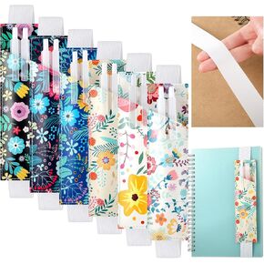 Chuangdi 6 Pieces Adjustable Elastic Band Pen Holder Colorful PU Leather Pen Sleeve Pouch for Hardcover Journals, Notebooks for Back to School Gift, 8-1.5 Inch (Flower Style)