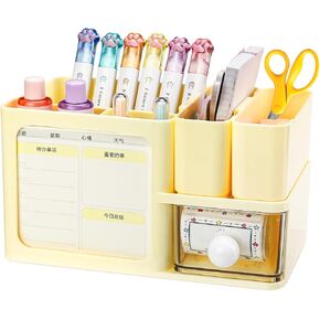 WCHOSOZH Cute Pen Holder for Desk, Stackable Pencil Cup Holder with Labels, Women Plastic Make-up Organizer Storage, Aesthetic Office Accessories Desktop Supplies for Stationery