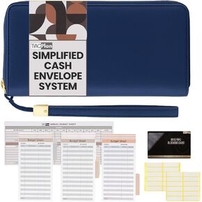 Simplified Cash Envelopes System Budgeting Wallet-NO Envelope & Budget Binder Needed, Multi-Pocket Cash Stuffing Wallet, Money Organizer, Expense Tracker Sheets Card Holder Navy Blue