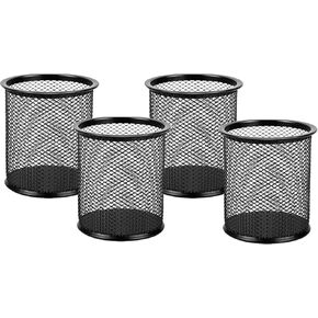 4 Pack Mesh Pencil Holder Pen Cup for Desk Round Black Pen Holder, Desktop Organizer 1 Compartments Pencil Organizer for Students office Home School
