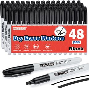 Dry Erase Markers Black,48 Pack Chisel Tip,Low Odor Quick-Drying Whiteboard Markers for Office Home School Writing Planning