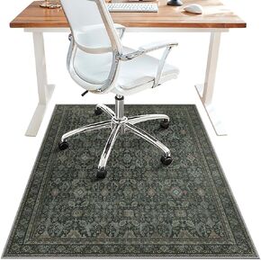 48"x60" Office Chair Mat for Hardwood Tile Floor, Under Desk Carpet Protector for Rolling Computer Chair Mat, Machine Washable Area Rug, Anti-Slip 1/5" Thick Low Pile Thin Vinyl Floor Mat, Black