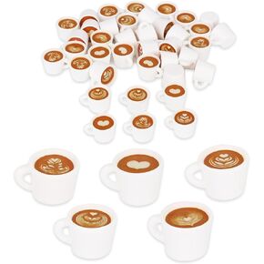 40pcs Mini Resin Coffee Cups, Cute Miniature Coffee Mug Small Drink Beverage Dollhouse Play Party Decor Tiny Charms for Bracelets Keychain Earring Jewelry Making Doll Kitchen Ornaments Accessories