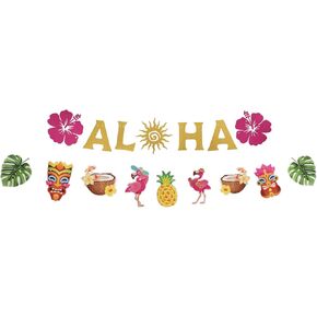 Hawaiian Aloha Party Decorations, Glittery Aloha Banner Sign Tropical Theme Hawaiian Party Decorations Luau Party Supplies Favor for Summer Beach Pool Birthday Party Decor