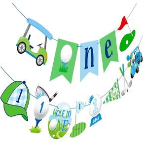 Golf One Birthday Banners Golf 1st Birthday Party Decorations 2Pcs Golf Themed Party Banners Golf First Year Old Birthday Decor for Hole In One Birthday Baby Shower Supplies