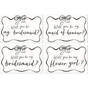 14Pcs Bridesmaid Proposal Cards with Envelopes Stickers Beige Black Bow Will You Be My Bridesmaid, Maid of Honor Cards for Wedding Bridal Shower
