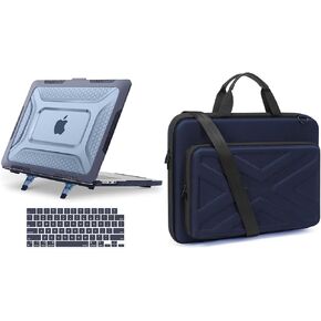 MOSISO Compatible with MacBook Air 15 inch M3 A3114 M2 A2941,Honeycomb Shockproof Heavy Duty TPU Bumper Hard Shell Case with Fold Kickstand&Keyboard Cover&15.6 inch Hard Shell Laptop Case, Navy Blue
