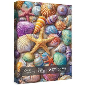 Beach Ocean Puzzle for Adults 1000 Pieces, Colorful Seashell Jigsaw Puzzle, Marine Starfish Puzzle