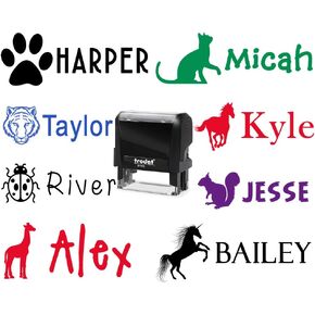 50+ Images to Choose from - Custom Name Stamp for Adults and Kids! Self Inking Name Stamper. Change Your Font Too! Children’s Signature Stamper, School Sport or Library Book Label.