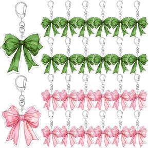 Nosiny 24 Pcs Pink and Green Party Decorations Witch and Princess Keychains, Green and Pink Coquette Bow Keychains for Enchanted Birthday Party Favors Supplies, Witch Magic Theme Gifts