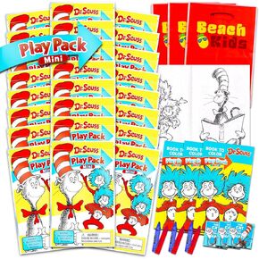 Dr. Seuss Birthday Party Favors for Kids - Bundle of 24 Dr. Seuss Activity Packs for with Mini Coloring Book Stickers | Cat in the Hat Party Supplies