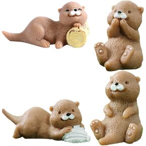 4Pcs Miniature Otter Fairy Garden Kit – Cute Otter Figurines for Micro Landscape, Plant Pots, Bonsai Craft Decor, Desk Decorations, Cake Toppers, DIY Fairy Garden Accessories, Home Ornaments