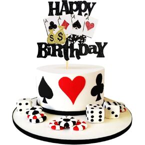 1 Pack Casino Cake Topper Poker Heart cake Toppers Playing Cards Vegas Theme Cupcake Toppers Decorations Poker Night Party Supplies