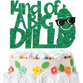 Kind of a Big Dill Cake Topper, Pickle Food Lover Birthday Cake Decor, Funny Fruit Cucumber Bday Party Decorations Black and Green Glitter