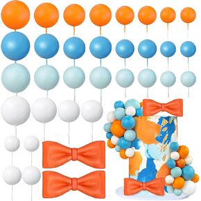 34PCS Bow Cake Decoration Colorful Cake Topper Balls in Orange Blue for Wedding Birthday Party Bubble Balls DIY Decoration