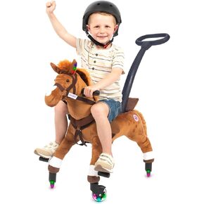 Power Pony Ride On Toy for 2+ Kids - Power Ponies Push Pull Kids Ride On Horse for Toddlers with A Removable Parent-Controlled Push Handle for Easy Rides, Brown, Champ