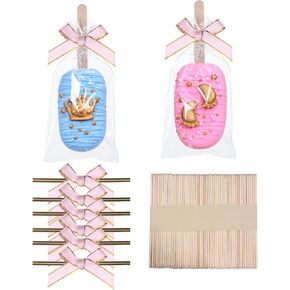 JCXGRVC 50pcs 4x6Inches Clear Cakesicle Bags with Sticks and Ties Bows Rice Krispie Treat Bags Individually Wrapped Treat Bag Packaging for Mcaron Cake Pop Candy Apple Cookies Birthday Party Favor
