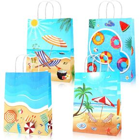 HOWAF 12 Pcs Summer Beach Party Gift Bags, Hawaii Themed Treat Bags with Handles for Smmer Holiday Supplies, Luau Party Favor Bags Candy Bags Goodie Bags for Baby Shower Birthday Pool Party Decoration Supplies