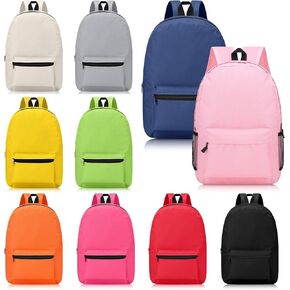 Talltalk 10 Pack 17 Inch School Backpacks for Kids, Foldable Backpacks in Bulk for Elementary Middle High School Students Lightweight Basic Bookbags for Adult Homeless Travel, 10 Assorted Colors