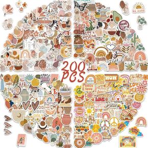 200 Boho Aesthetic Stickers: Vintage Art Preppy, Cute Bookish, Aesthetic for Water Bottles & More