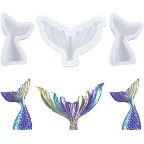 3 Pcs Mermaid Tail Resin Molds Fish Tail Silicone Mold Jewelry Casting Molds Marine Theme Crystal Mold for DIY Crafts Pendant Keychain