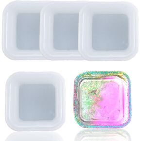 4 Pcs Dish Resin Molds, Square Shape Silicone Jewelry Tray Molds Mini Bowl Silicone Mold Cute Decorative Dish Containers Epoxy Casting Mold for Storage Small