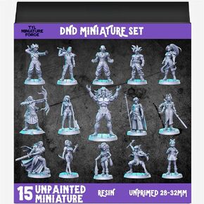 TYL | DND6 15-Piece Miniature Set – Unpainted 32mm Resin Miniatures for DND, Pathfinder & Tabletop RPGs – High-Detail Fantasy Models for Dungeon Masters & Miniature Painters