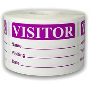 Purple Visitor - Name Visiting Date Identification Stickers | 2"x3" | Easy to Peel and Stick | (1 Roll with 500 Labels)