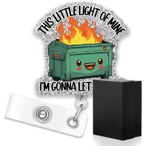 ERHACHAIJIA This Little Light of Mine I'm Gonna Let It Shine Retractable Glitter Badge Reel with Clip, Funny Dumpster Fire Gifts for ER Nurse Doctor MA, New Nurse Graduation Gifts, Nurse Week Gifts