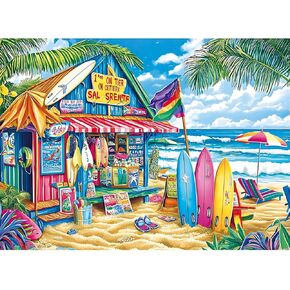 500 Piece Puzzles for Adults,Beach Surf Shack Puzzle,Recycled Cardboard Summer Jigsaw Puzzles 500 Pieces for Kids,Challenging Family Activity Great Gift Idea,Landscape Puzzles Size 20.5 x 15 in