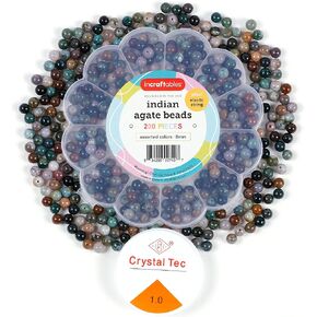 Incraftables Indian Agate Beads for Jewelry Making 8mm (200pcs). Best Natural Stone Beads for Jewelry Making. Assorted Gemstone Beads for Bracelet Making for Adults with Organizer & String