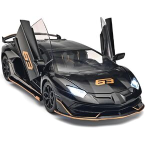 Car Toys for Boys 1/18 Diecast Cars Lambo SVJ 63 Model Car Kits,Lambo Collectibles Model with Light and Sound,Race Cars for Kids Ages 4-8（Black）