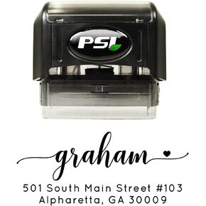 Return Address Stamp, Custom Personalized Self Inking Rubber Stamper - Script with Heart Design for Wedding Invitations, Business Mail, Cards, Housewarming