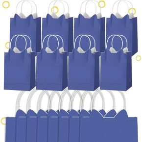 25 Ct Royal Blue Hedgehog Ears Birthday Bags with Handles Kraft Paper Gift Gable Goody Bags for Kids Baby Shower Birthday Party Decorations Grocery Retail Merchandise Sacks