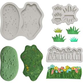 3Pcs Mini Meadow Flowers Grass Shape Resin Silicone Molds Mini Garden Epoxy Casting Molds for DIY Micro Resin Dollhouse Garden Decoration Display Decor