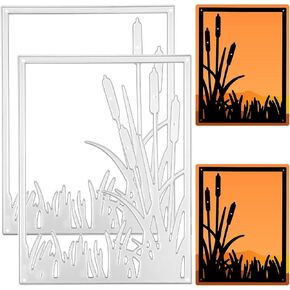 2Pcs Metal Cutting Dies for Card Making, Scrapbooking, DIY Album Decor, 3D Backgrounds Frame, Embossing Folders Die Cuts for Paper Crafting, Reed Grass Design, 4.25 x 3.46 Inches