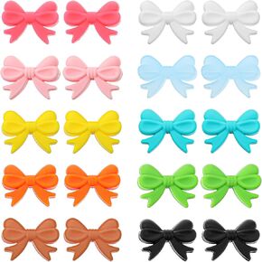20 PCS Bow Silicone Focal Beads Silicone Bow Bead Cartoon Bowknot Bead Cute Bows Focal Multicolored Beaded Bows DIY Materials Coquette Focals Beads for DIY Crafts Pen Keychain Making