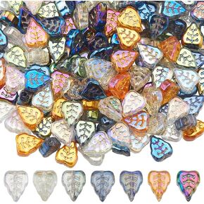 SUNNYCLUE 168Pcs 7 Styles Glass Leaf Beads Fall Leaves Beads Bulk Colorful Spacer Strands Electroplate AB Tree Plant Bead for Jewelry Making DIY Craft Necklace Bracelet Earring Crafting Anklets Women