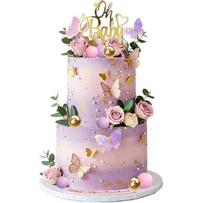 Oh Baby Cake Toppers Butterfly Cake Decorations for Celebrating Baby Shower Kids Birthday Party Supplies