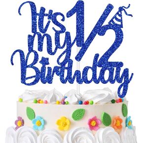 It's My 1/2 Birthday Cake Topper, Half Way to One Cake Decor, Baby Boys Girls 6 Months Birthday Baby Shower Party Decorations Blue Glitter