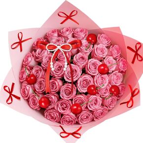 Chunful 30 Pcs Cherry Bouquet Decorations Red Artificial Cherry Cake Decorations Pearl Bows for Bouquets Red Bow Cupcake Toppers for Birthday Flowers Party Wedding Photography Prop Decor