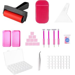 LIRUNQIU 46 PCS Diamond PaintingTools Kit, Complete Accessories Set with Anti-Slip Mat, Tweezers, Roller, Wax Pen, Storage Containers, Trays for Adults Kids Beginners Art Crafts(Purple)