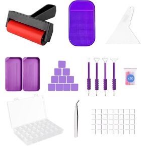 LIRUNQIU 46 PCS Diamond PaintingTools Kit, Complete Accessories Set with Anti-Slip Mat, Tweezers, Roller, Wax Pen, Storage Containers, Trays for Adults Kids Beginners Art Crafts(Purple) in Saudi Arabia