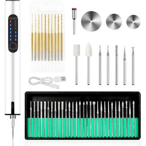 Breeze Touch USB Rechargeable Engraving Pen Engraver, Mini Cordless Rotary Tool w/ 10 Drill Bits, Stencils, Saw & Polish Set, Magnetic Charge, Hand Drill for Jewelry Making, Metal Wood Glass Plastic