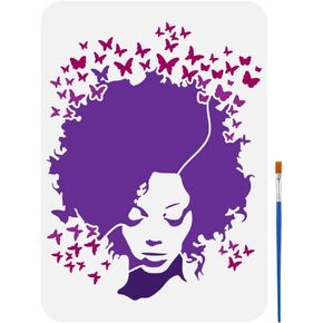 FINGERINSPIRE Butterfly Woman Stencil 8.3x11.7 Inch - Reusable PET Template with Brush for DIY Crafts, Fabric, Canvas, Wall Decoration